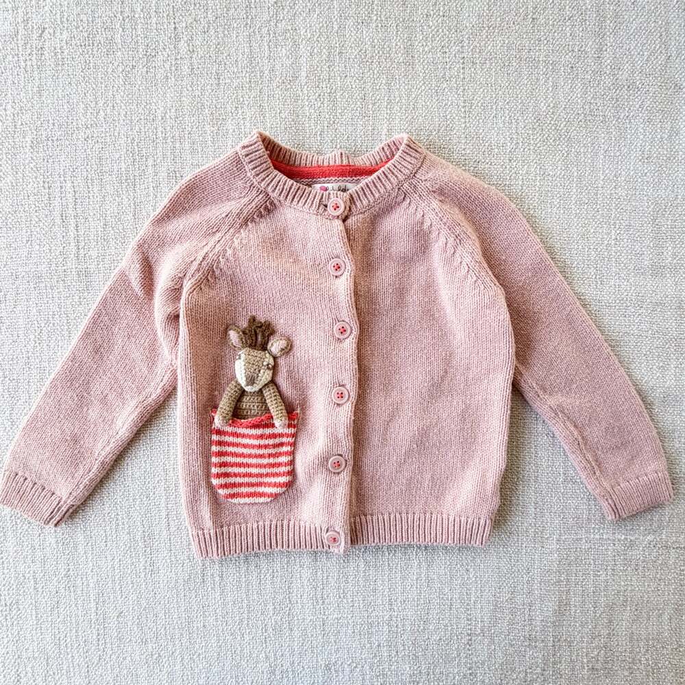 Mini Boden Pink Pocket Pet Deer Cardigan VGUC 2/3